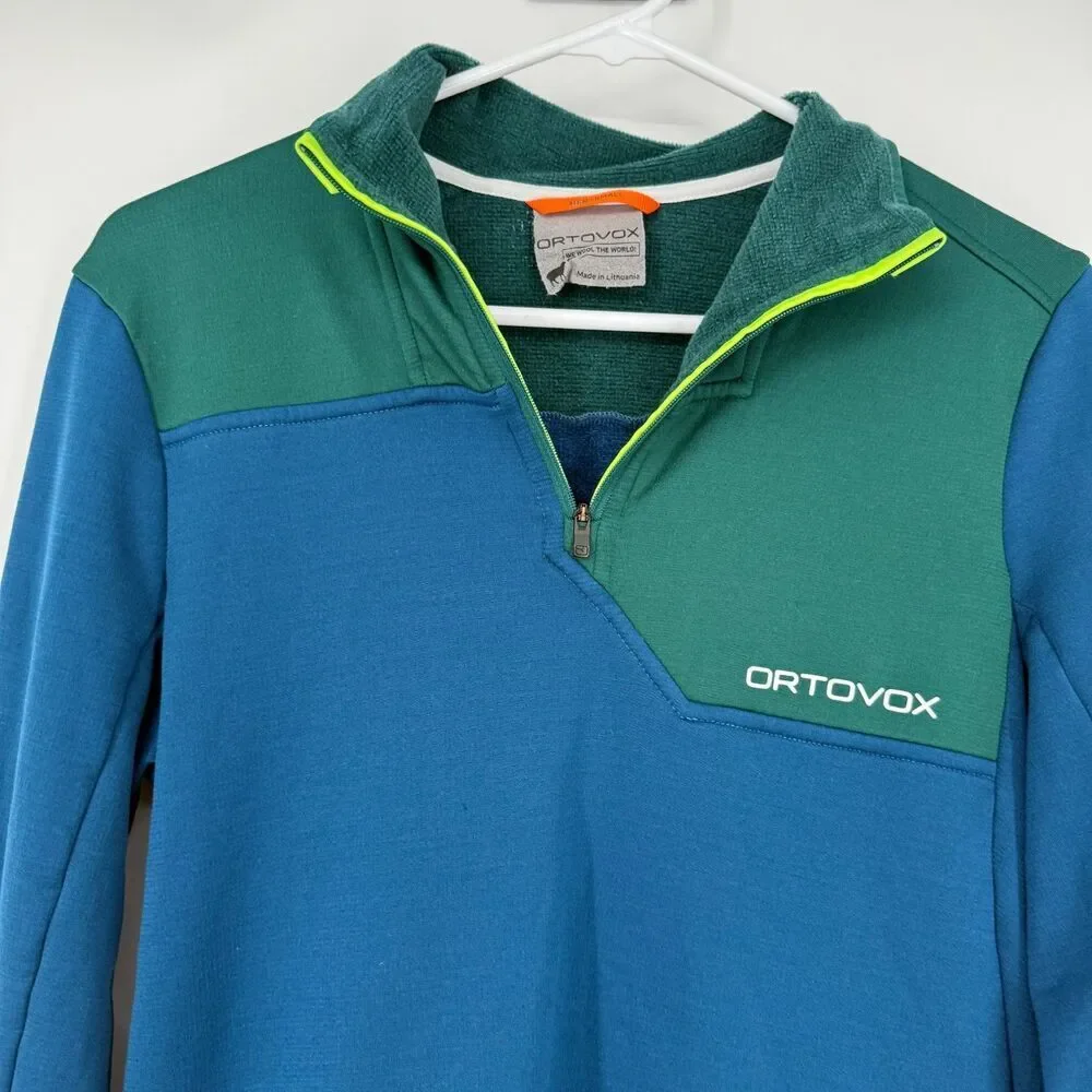Ortovox Fleece Light Neck Zipper Jacket Outdoor Ski Hike Wool Blue Men Size S